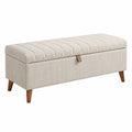 Sitzbank mit Stauraum 100 x 40 x 45 cm Cordstoff Cremefarben Holzbeine