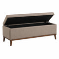 Polstertruhe 110 x 45 x 50 cm mit Stoffbezug in Taupe und Stauraum im Mid-Century-Stil