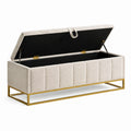 Aufbewahrungsbank 120 x 45 x 46 cm Creme Textilbezug mit Metallgestell und Klappdeckel