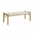 Sitzbank 120 x 40 x 45 cm Holz mit geflochtener Kordelsitzfläche Natur Beige skandinavischer Stil