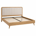 Doppelbett 160 x 200 cm Holzfarben mit beigem Stoffkopfteil skandinavischer Stil