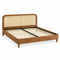Bettgestell 160 x 200 cm aus Holz in Braun mit Rattan-Geflecht im Retro-Stil
