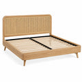 Bettgestell 160 x 200 cm aus Holz in Natur mit Rattan Kopfteil und Lattenrost