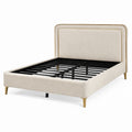 Polsterbett 160 x 200 cm Beige Stoff mit Metalllattenrost Modern