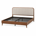 Bettrahmen 160 x 200 cm Braun Beige Holz Metall mit gepolstertem Kopfteil Mid Century Stil