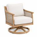 Garten-Drehsessel 83 x 81 x 88 cm aus Holz in Natur mit Textilgeflecht und beigem Polster