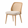 Esszimmerstuhl 55 x 58 x 82 cm aus Holz Rattan und Stoff in Natur Beige mit gepolsterter Sitzfläche